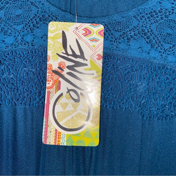 Coline Dress Womens XXL 2X Layered Lace Long Sleeve Boho Lagenlook Teal Blue New - Picture 10 of 10